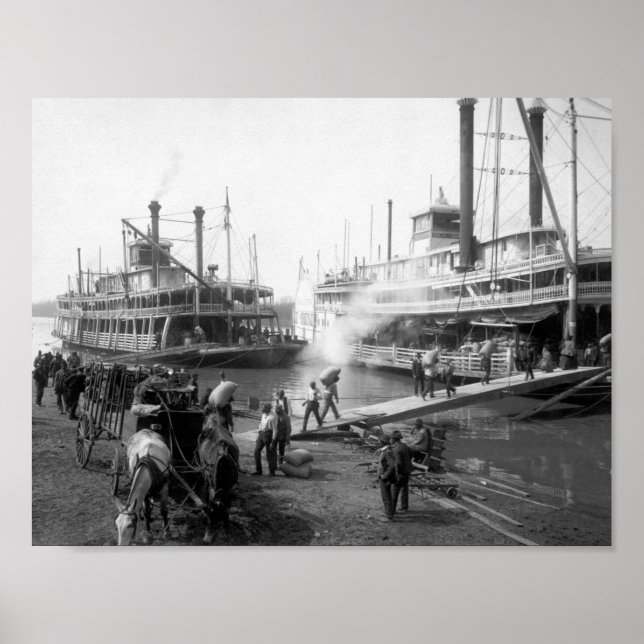 Mississippi River Steamboats At The Dock Poster (Front)