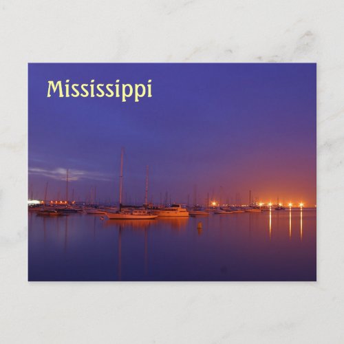 Mississippi sailboats in marina at dusk postcard