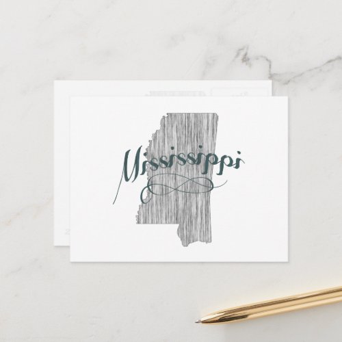 Mississippi Shaped Vintage Gray Typography Name Postcard