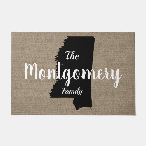 Mississippi Silhouette  Faux Burlap Script Doormat