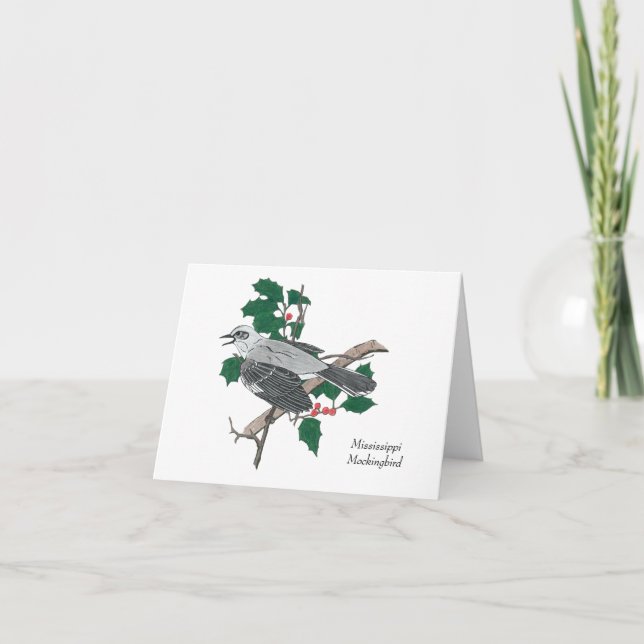 Mississippi State Bird: Mockingbird Letterpress Thank You Card (Front)