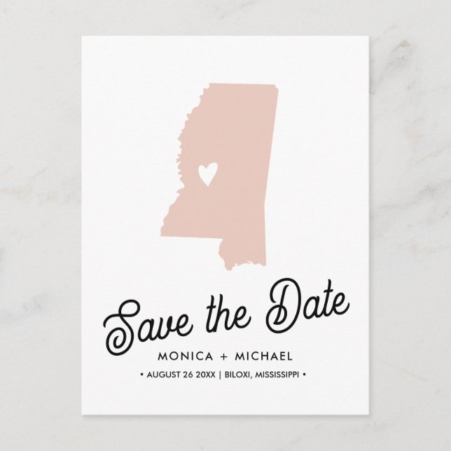 MISSISSIPPI State Destination Wedding ANY COLOR  Announcement Postcard (Front)