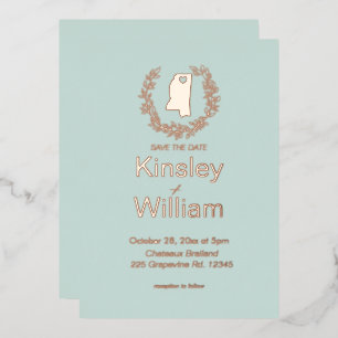 Mississippi State Destination Wedding    Foil Invitation
