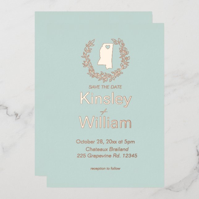 Mississippi State Destination Wedding    Foil Invitation (Front/Back)