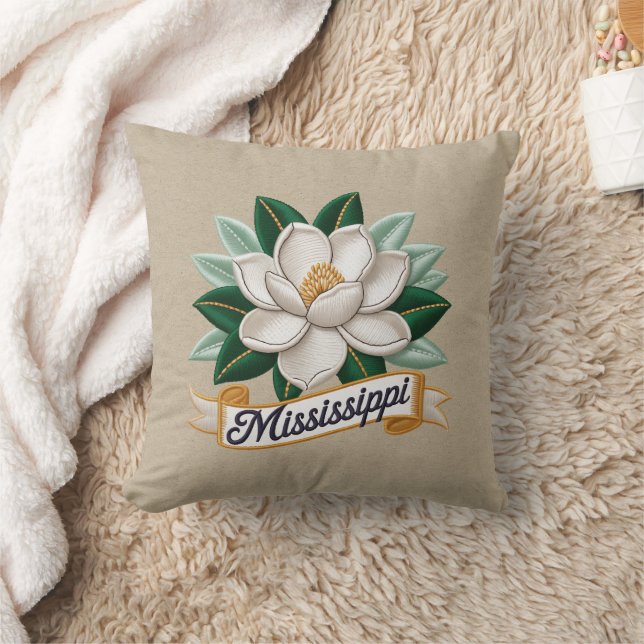 Mississippi State Flowers Emblem Throw Pillow (Blanket)