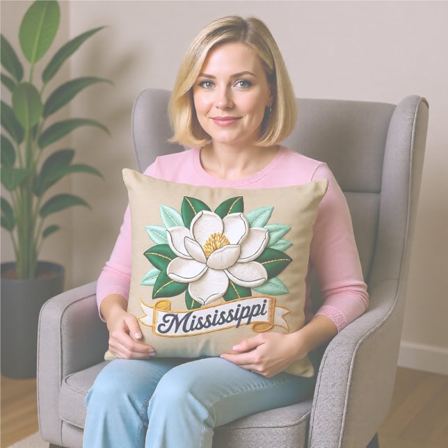 Mississippi State Flowers Emblem Throw Pillow (Creator Uploaded)