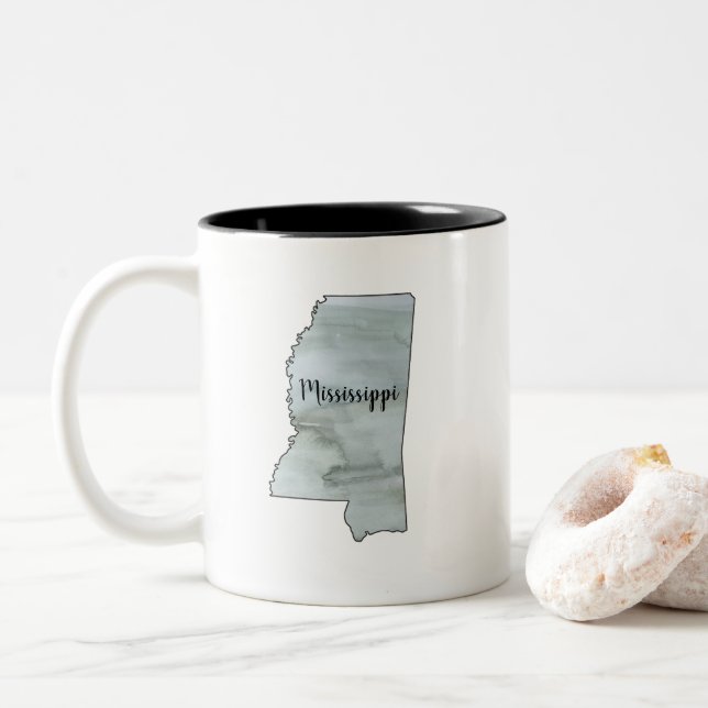 Mississippi State Illustration Two-Tone Coffee Mug (With Donut)