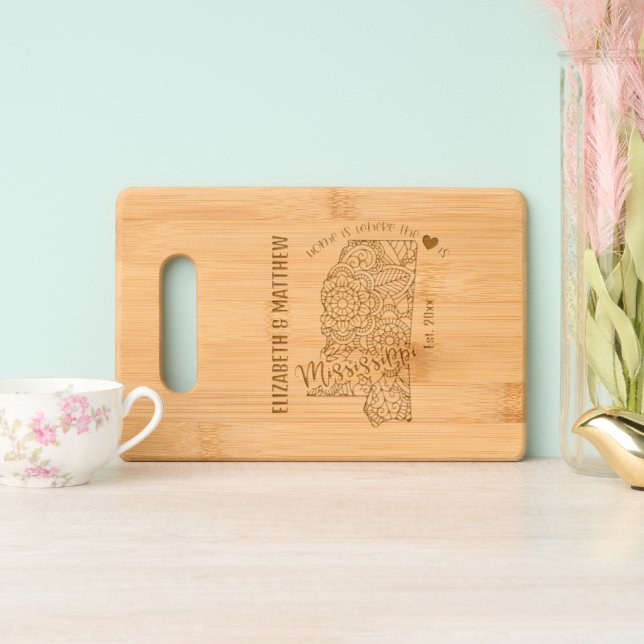 Mississippi state map outline newly weds USA Engraved Cutting Board (Upright)