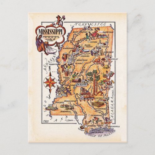 Mississippi State Map Post Card