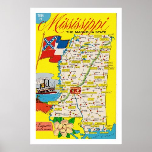Mississippi State Map Poster 