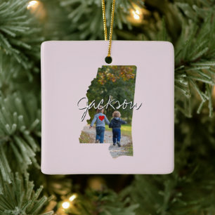 Mississippi State Photo insert and town name Ceramic Ornament