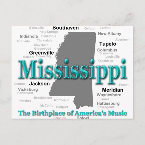 Mississippi State Pride Map Silhouette Postcard