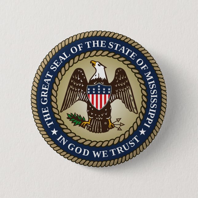 Mississippi state seal america republic symbol fla pinback button (Front)