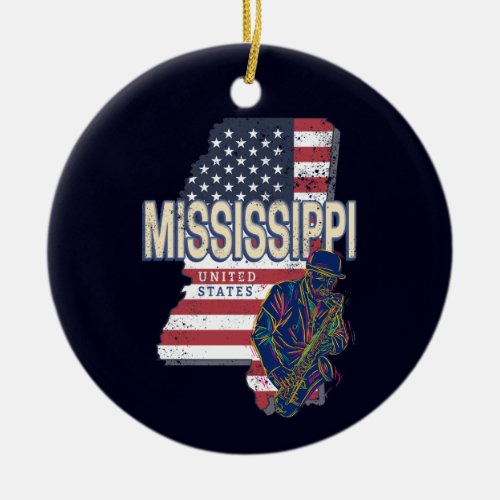 Mississippi State United States Map Vintage USA Ceramic Ornament