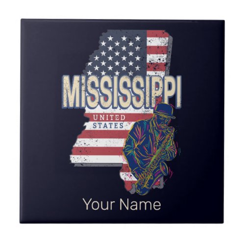 Mississippi State United States Map Vintage USA Ceramic Tile