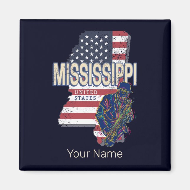 Mississippi State United States Map Vintage USA Magnet (Front)