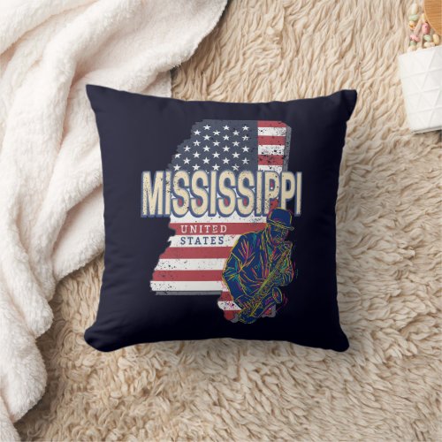 Mississippi State United States Map Vintage USA Throw Pillow