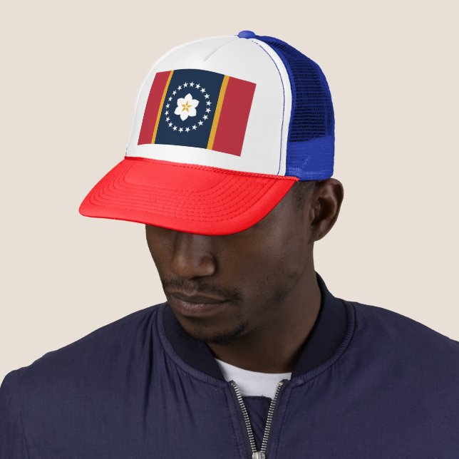 Mississippi: The Magnolia US State Flag Trucker Hat (In Situ)