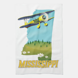 Mississippi Vintage Map travel poster print. Kitchen Towel