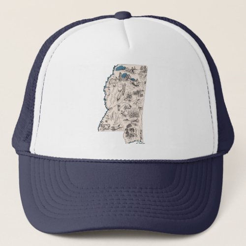 Mississippi Vintage Picture Map Baseball Style Trucker Hat