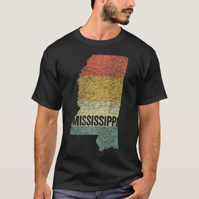 Mississippi Vintage Retro Sunset Distressed Map T-Shirt (Front)