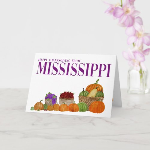 Mississippi Watercolor Pumpkins Thanksgiving Card