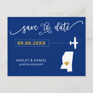 Mississippi Wedding Save the Date Map Postcard