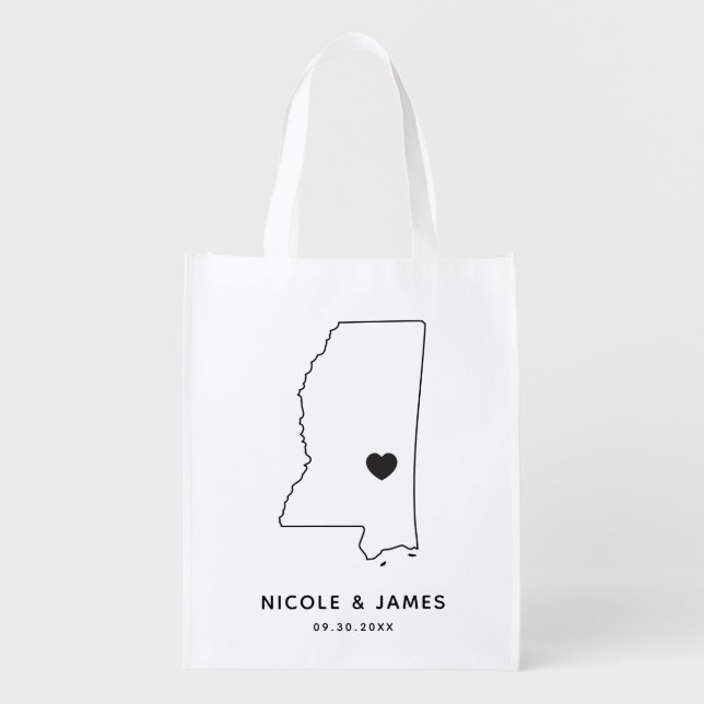 Mississippi Wedding Welcome Bag Map Tote w/ Heart (Front)