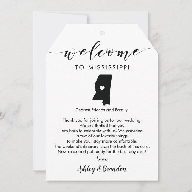 Mississippi Wedding Welcome Tag Letter Itinerary (Front)