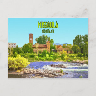 Missoula Montana Downtown River Vintage Postcard