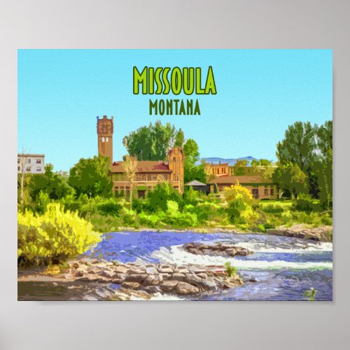 Missoula Montana Downtown River Vintage Poster