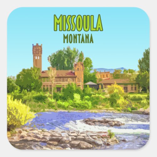 Missoula Montana Downtown River Vintage Square Sticker