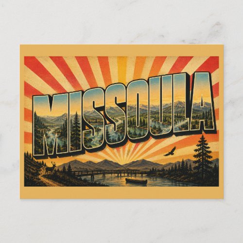 Missoula Montana Rivers Mountains Forests Art Postcard