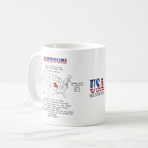 Missouri American state on a map and useful info Coffee Mug