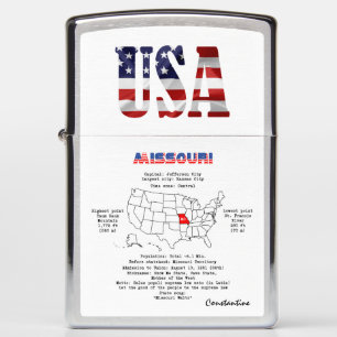 Missouri American state on a map and useful info Zippo Lighter