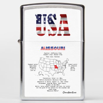 Missouri American State On A Map And Useful Info Zippo Lighter by DigitalSolutions2u at Zazzle