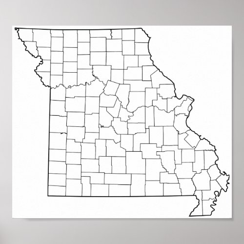 Missouri Counties Blank Outline Map Poster