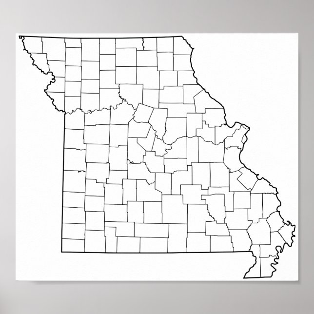 Missouri Counties Blank Outline Map Poster (Front)