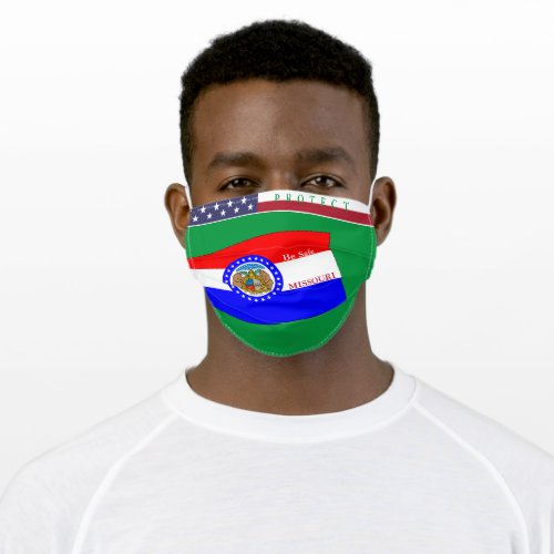 Missouri Flag w Stars Stripes on Kelly Green Adult Cloth Face Mask