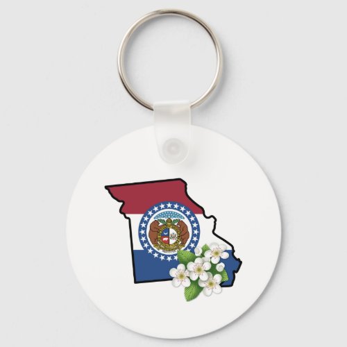 Missouri Flag with State Flower Dotted Hawthorn Keychain