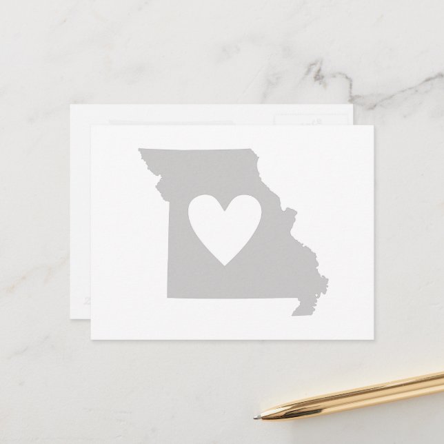 Missouri Gray State Map Shape with Heart Cutout Postcard (Front/Back In Situ)