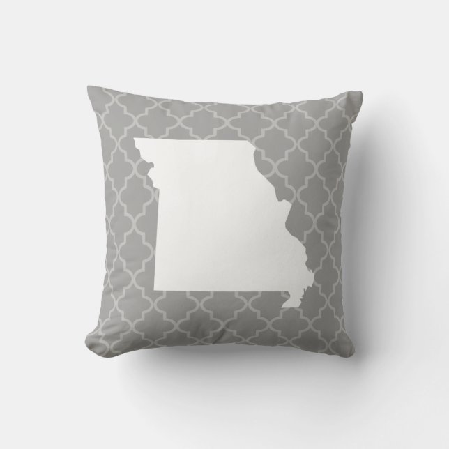 Missouri Home State Gray Quatrefoil Throw Pillow (Front)