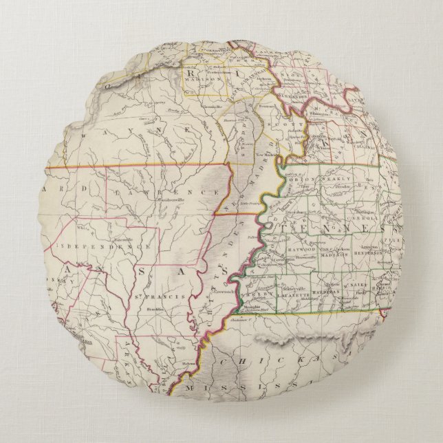 Missouri, Ill, Ky, Tenn, Ala, Miss, Ark Round Pillow (Front)