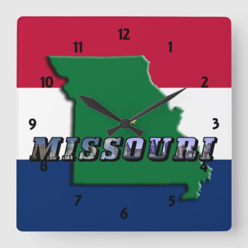 Missouri Map Text and State Flag Clock