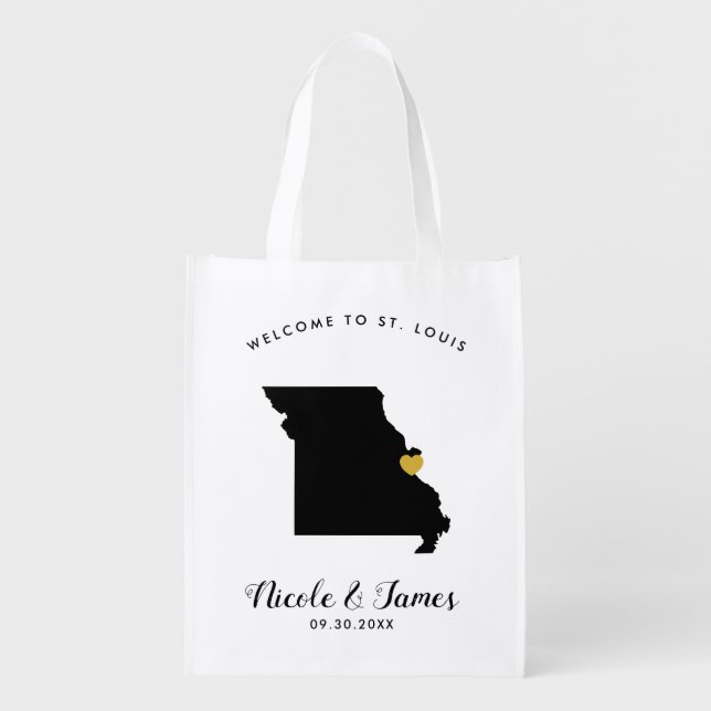 Missouri Map Wedding Welcome Bag Black & Gold Tote (Front)