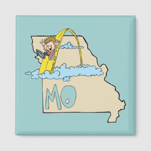 Missouri MO Map with Saint Louis Arch Cartoon Magnet