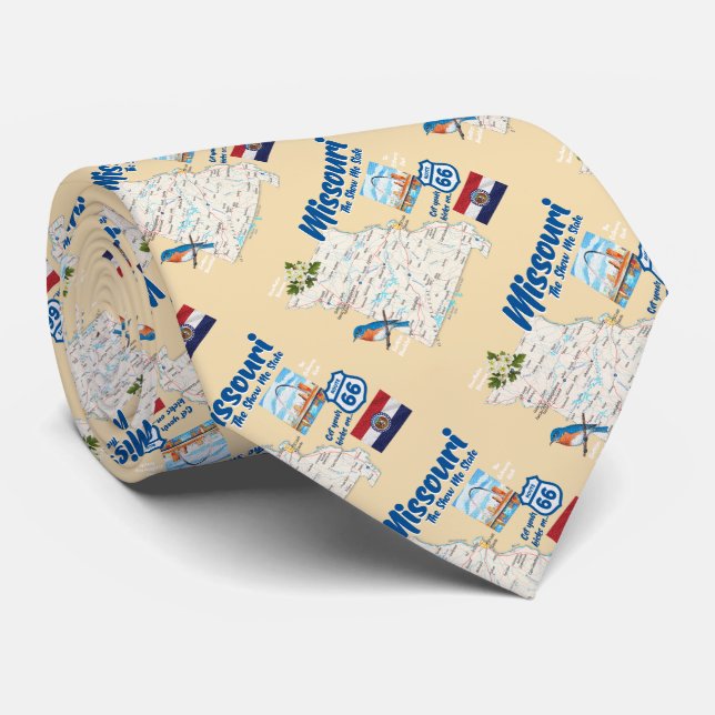 Missouri MO The Show Me State Map Arch Route 66 Neck Tie (Rolled)