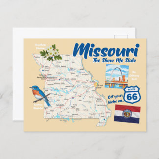 Missouri MO The Show Me State Map Arch Route 66 Postcard