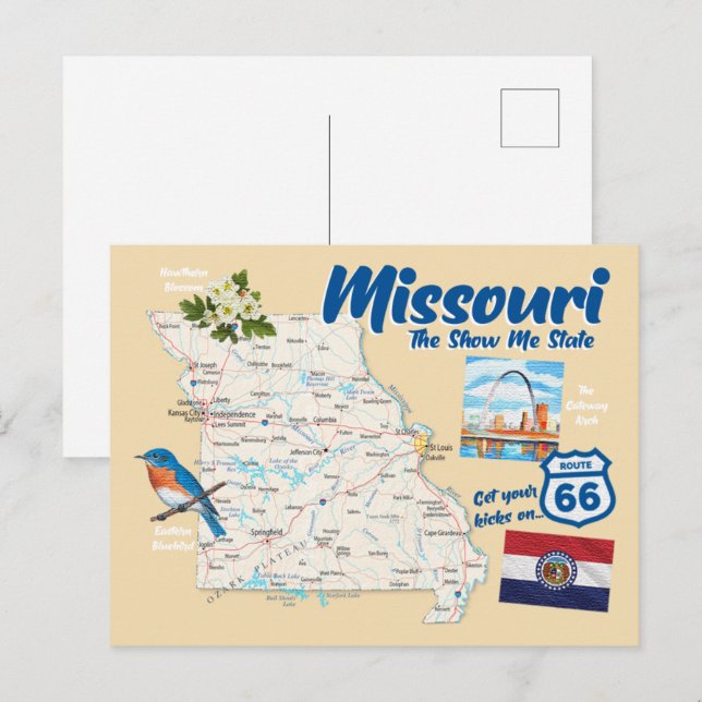 Missouri MO The Show Me State Map Arch Route 66 Postcard (Front/Back)