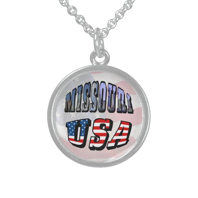 Missouri Picture and USA Text Sterling Silver Necklace (Front)